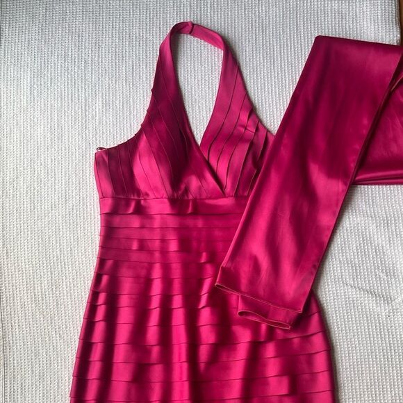 JS Collection Women's Pink Halter Matching Shawl Cocktail Short Tiered Dress 10 - Picture 8 of 14